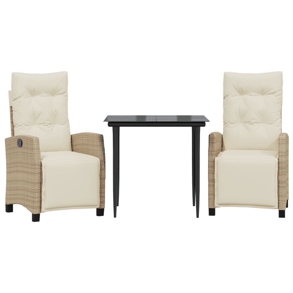 spisebordssæt til haven 3 dele med hynder polyrattan beige
