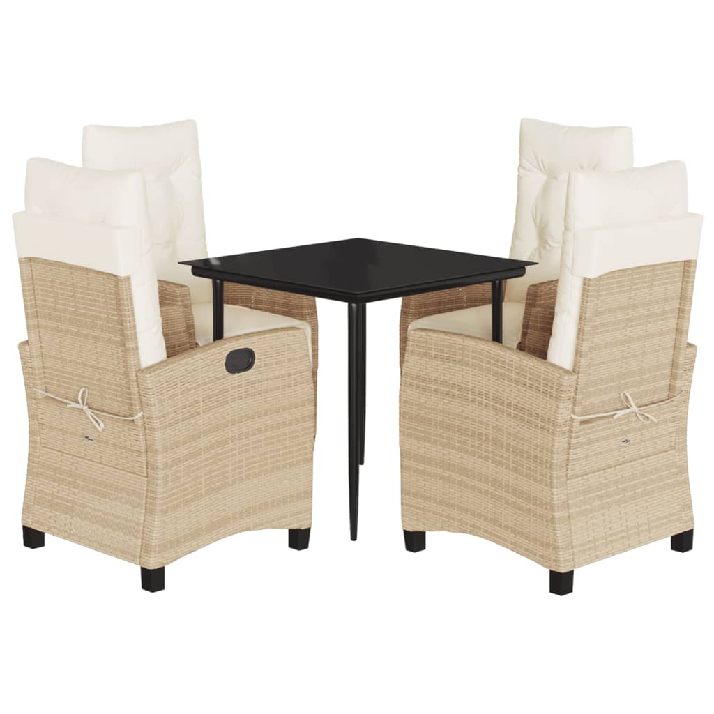 spisebordssæt til haven 5 dele med hynder polyrattan beige