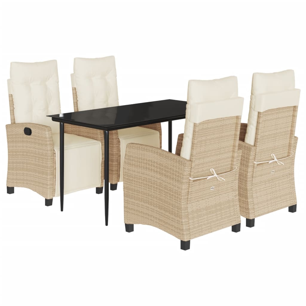 spisebordssæt til haven 5 dele med hynder polyrattan beige