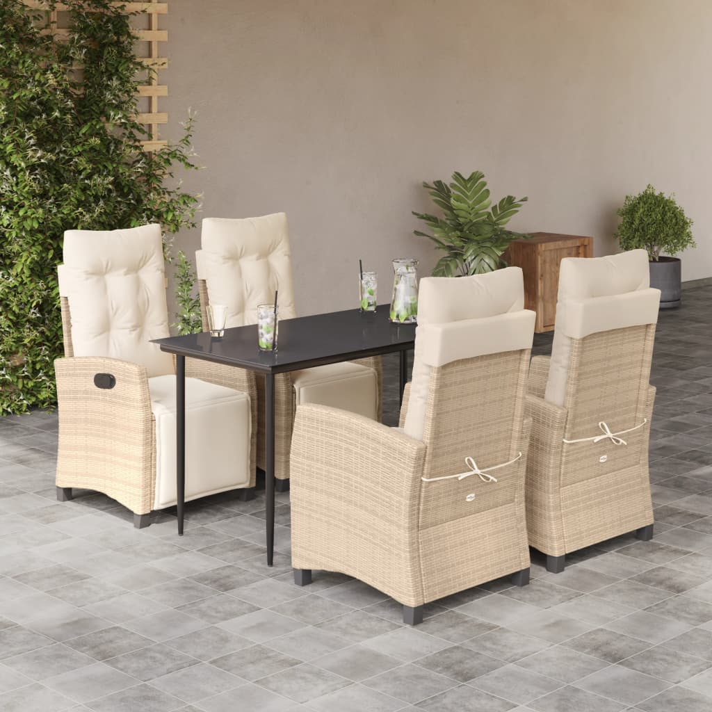 spisebordssæt til haven 5 dele med hynder polyrattan beige