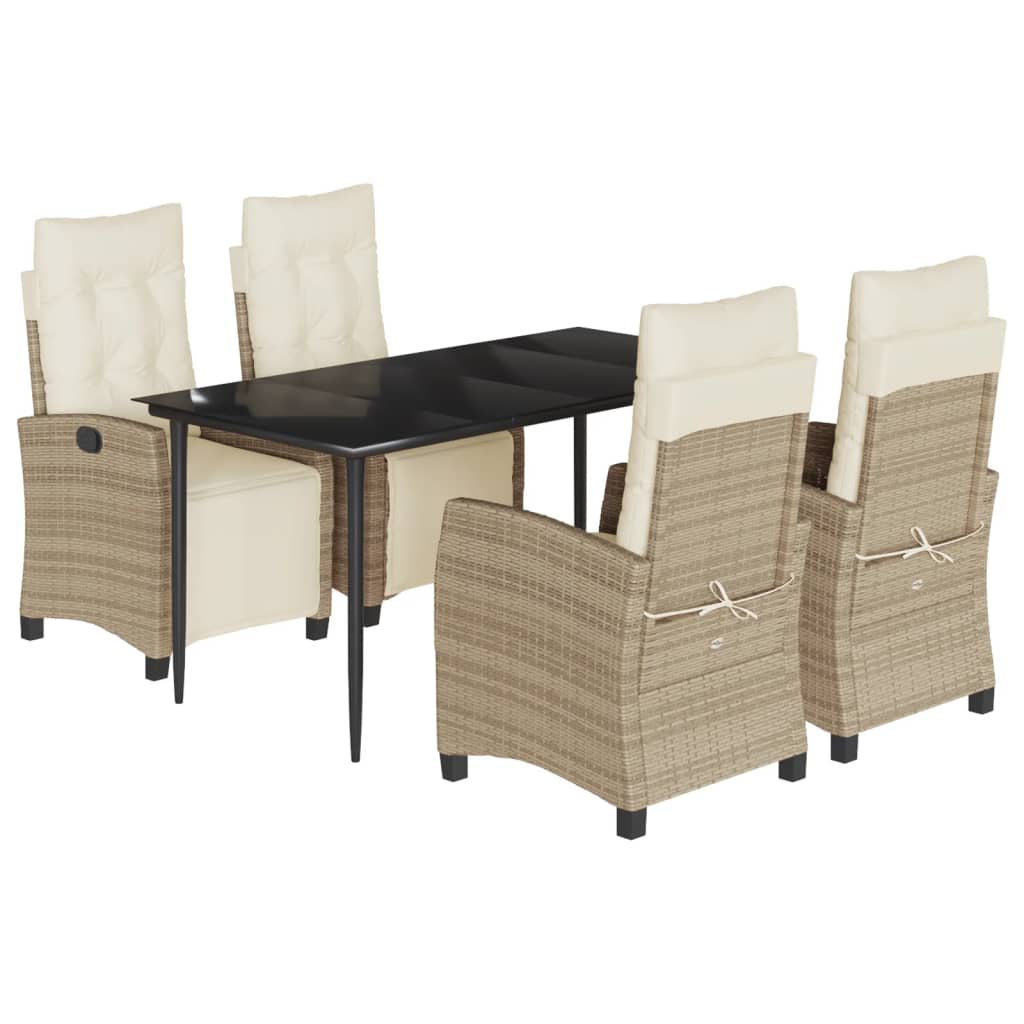 spisebordssæt til haven 5 dele med hynder polyrattan beige