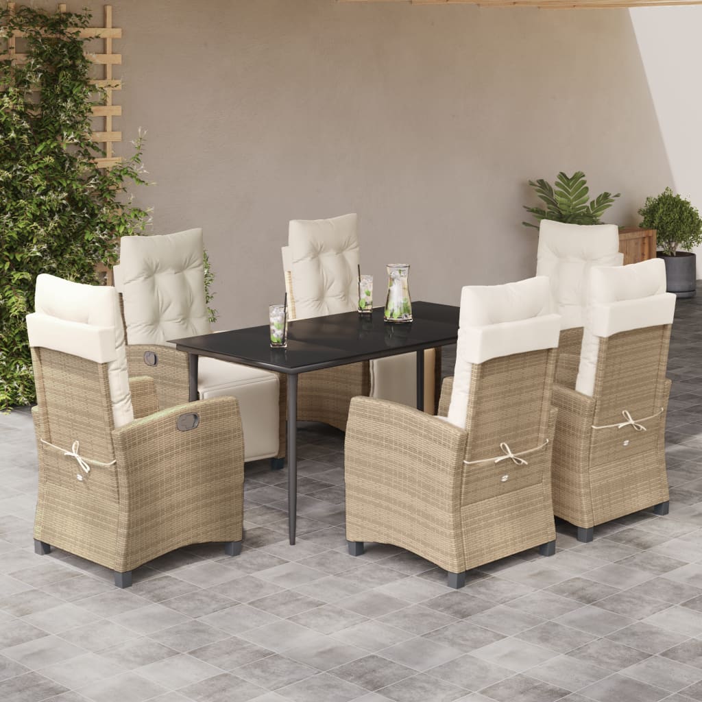 spisebordssæt til haven 7 dele med hynder polyrattan beige
