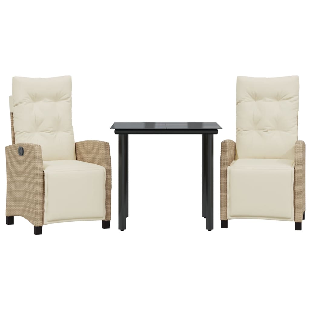 spisebordssæt til haven 3 dele med hynder polyrattan beige