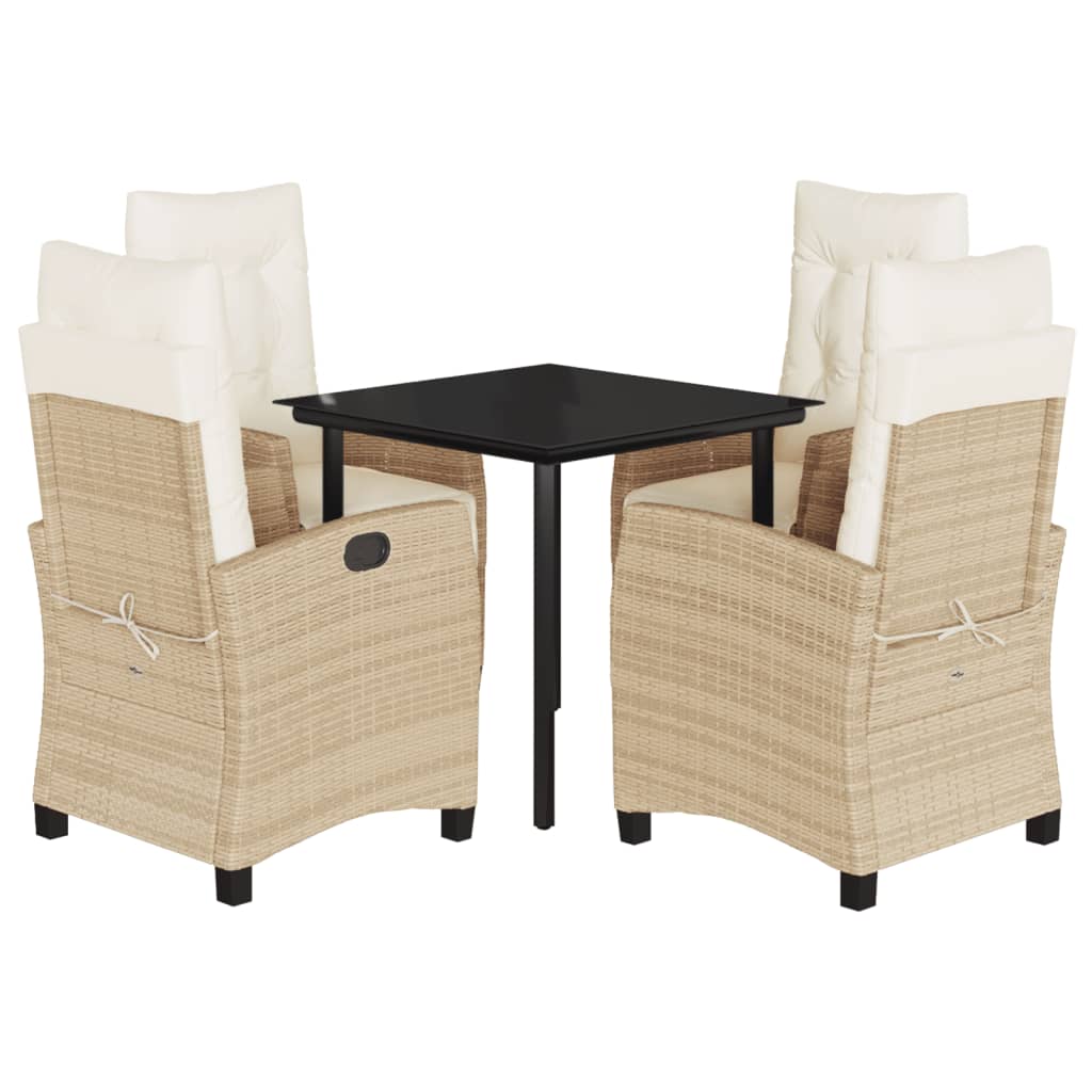 spisebordssæt til haven 5 dele med hynder polyrattan beige
