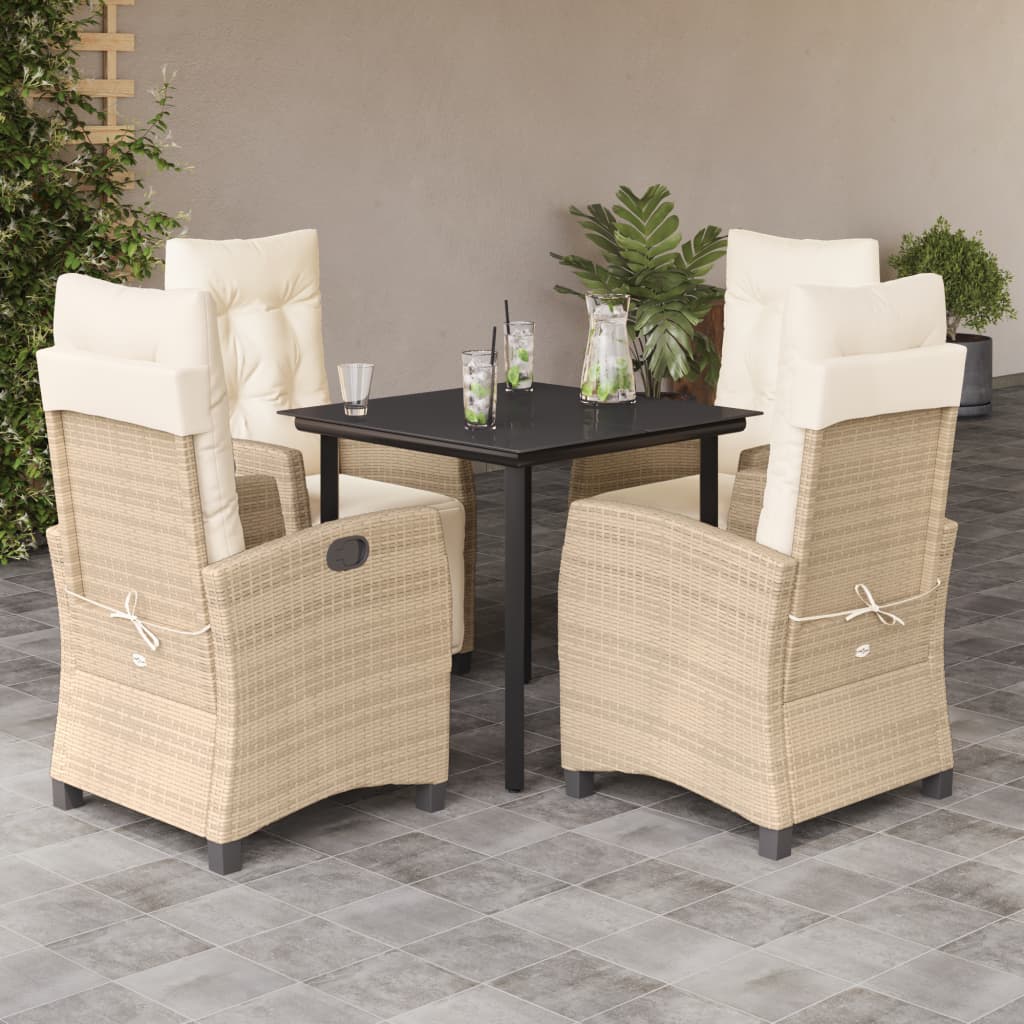 spisebordssæt til haven 5 dele med hynder polyrattan beige