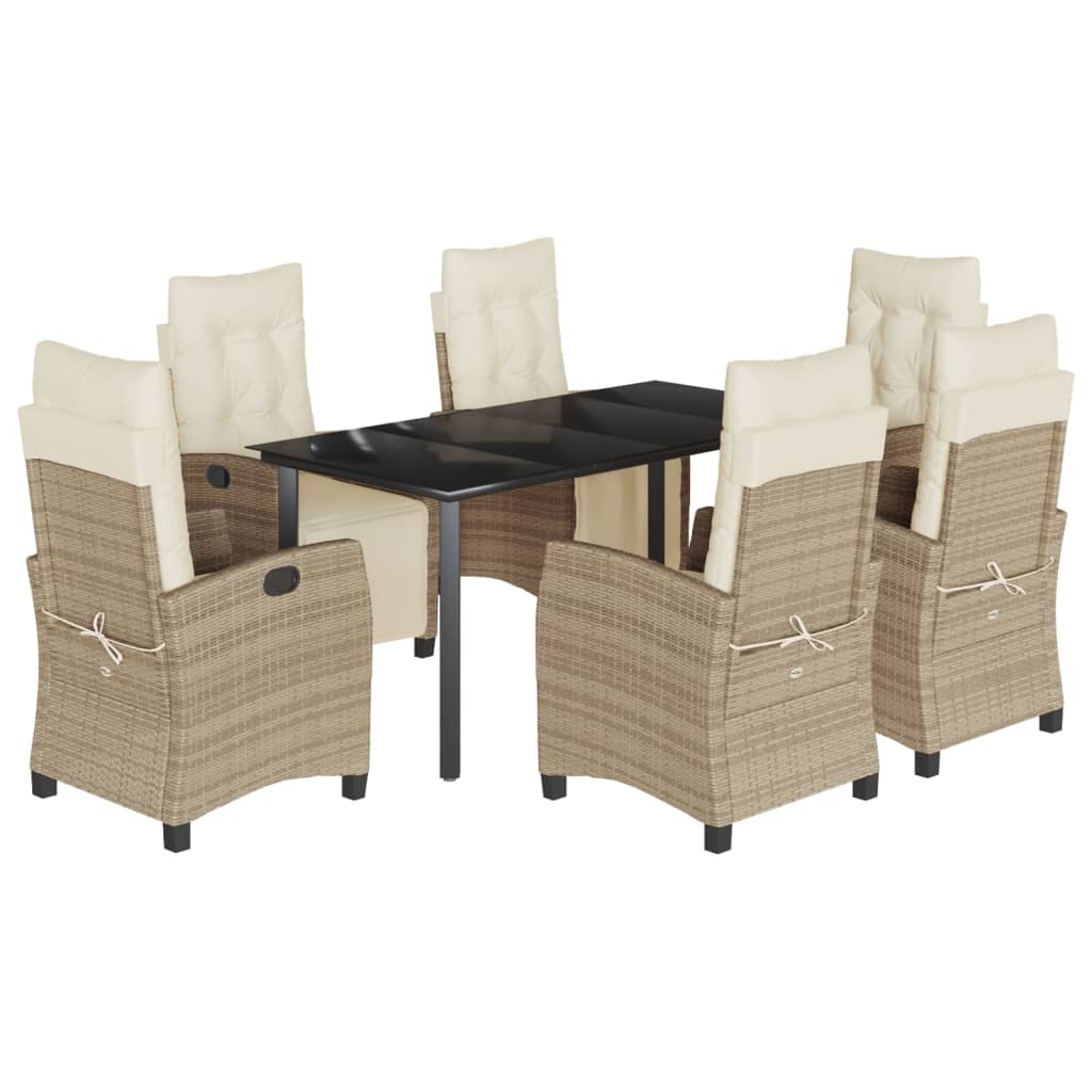 spisebordssæt til haven 7 dele med hynder polyrattan beige