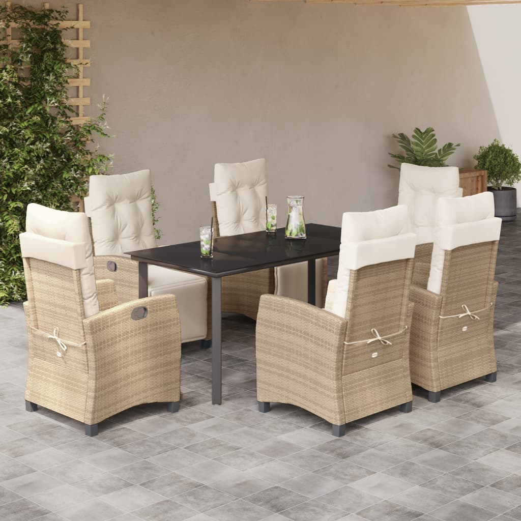 spisebordssæt til haven 7 dele med hynder polyrattan beige