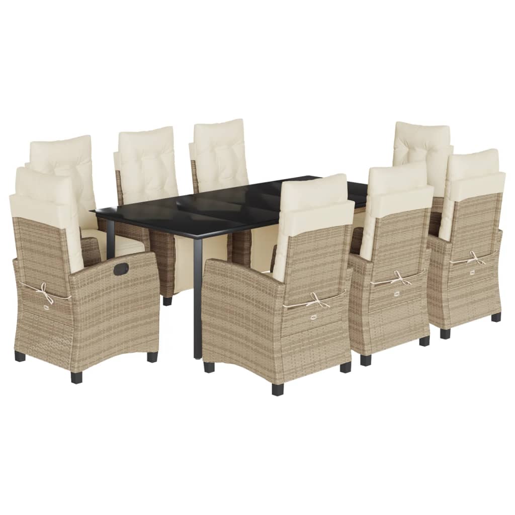 spisebordssæt til haven 9 dele med hynder polyrattan beige