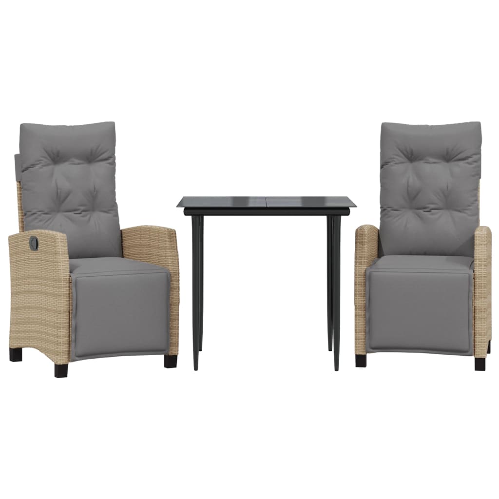 spisebordssæt til haven 3 dele med hynder polyrattan beige