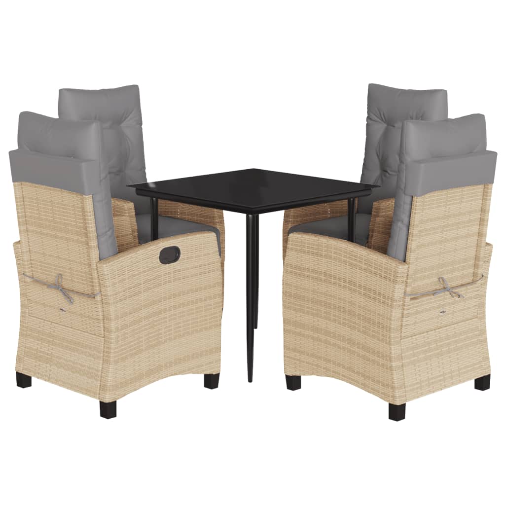 spisebordssæt til haven 5 dele med hynder polyrattan beige