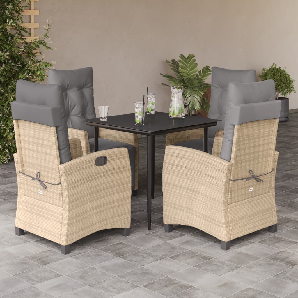 spisebordssæt til haven 5 dele med hynder polyrattan beige