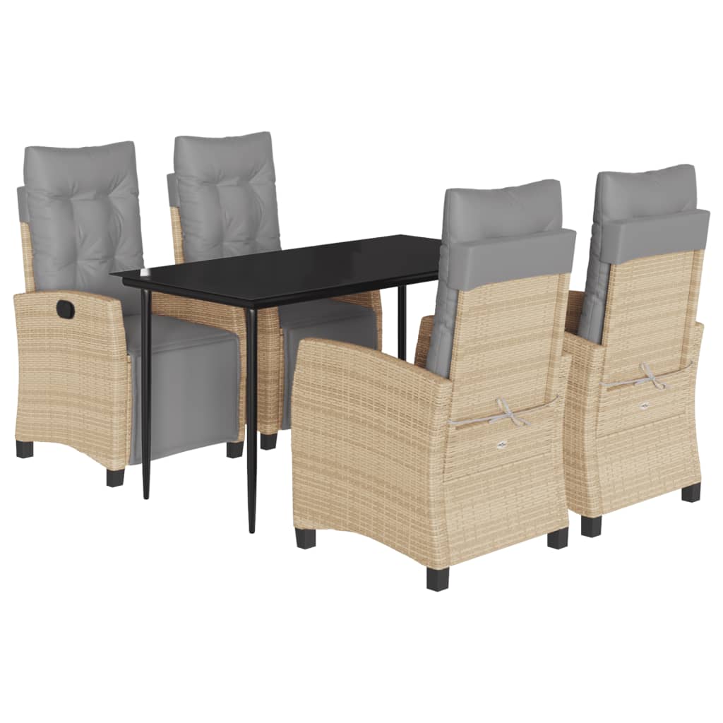 spisebordssæt til haven 5 dele med hynder polyrattan beige