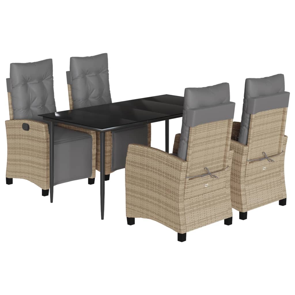 spisebordssæt til haven 5 dele med hynder polyrattan beige