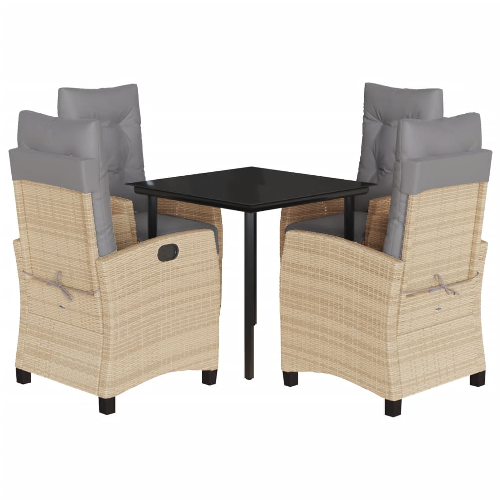 spisebordssæt til haven 5 dele med hynder polyrattan beige