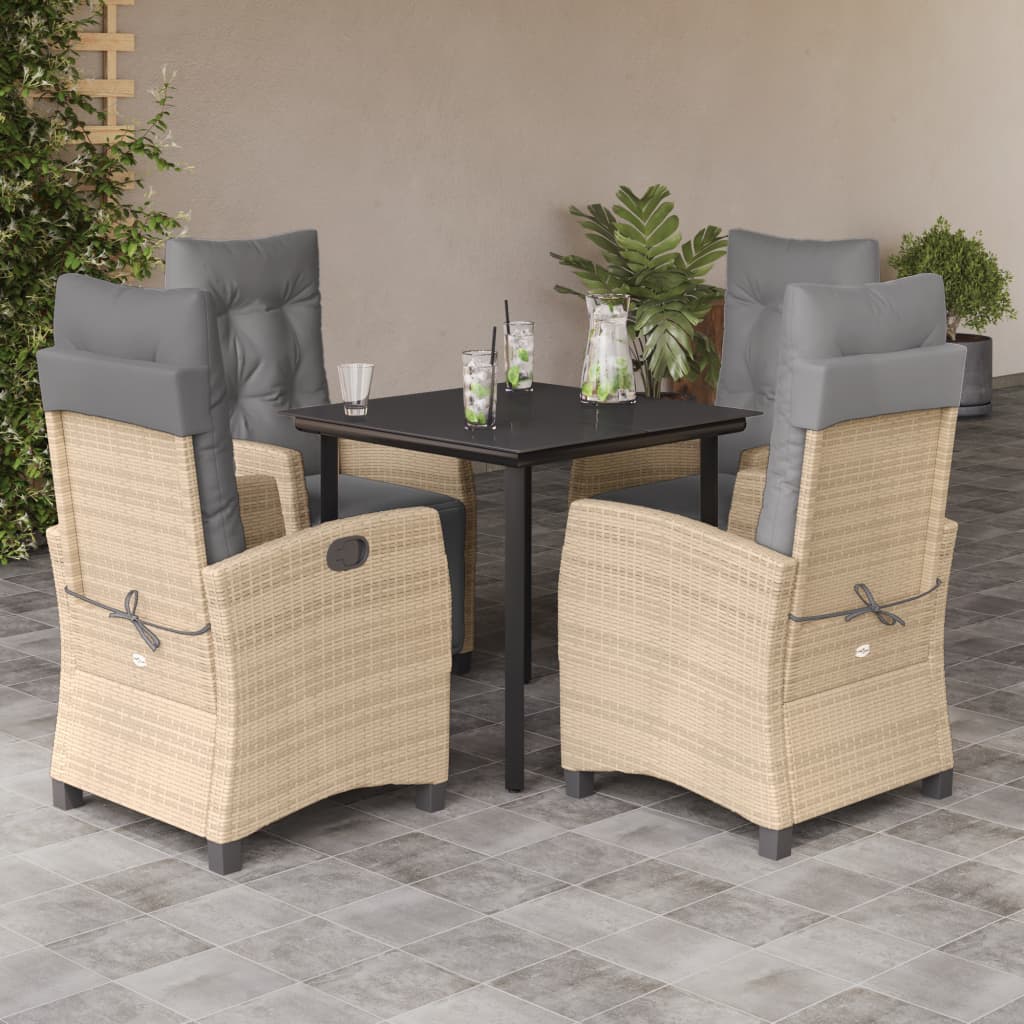 spisebordssæt til haven 5 dele med hynder polyrattan beige