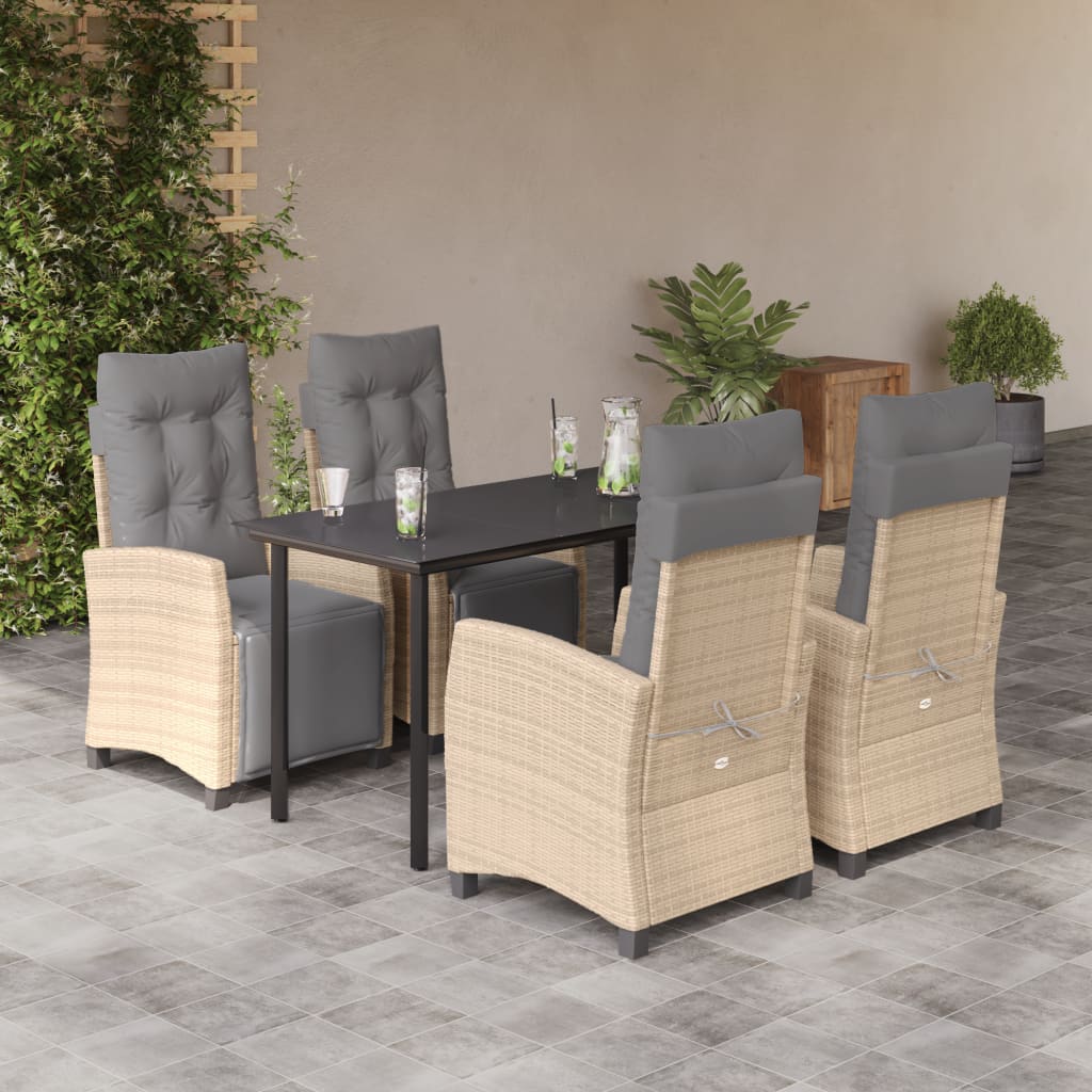 spisebordssæt til haven 5 dele med hynder polyrattan beige