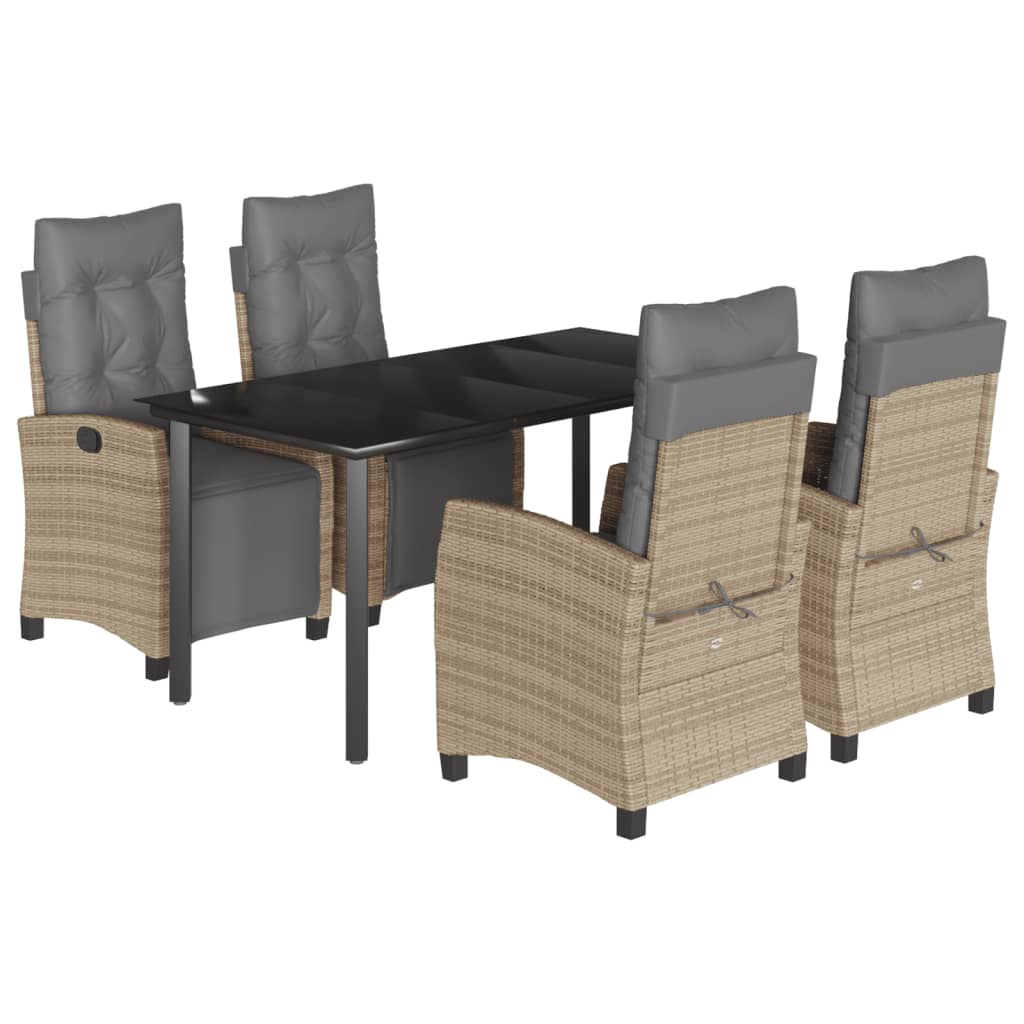 spisebordssæt til haven 5 dele med hynder polyrattan beige