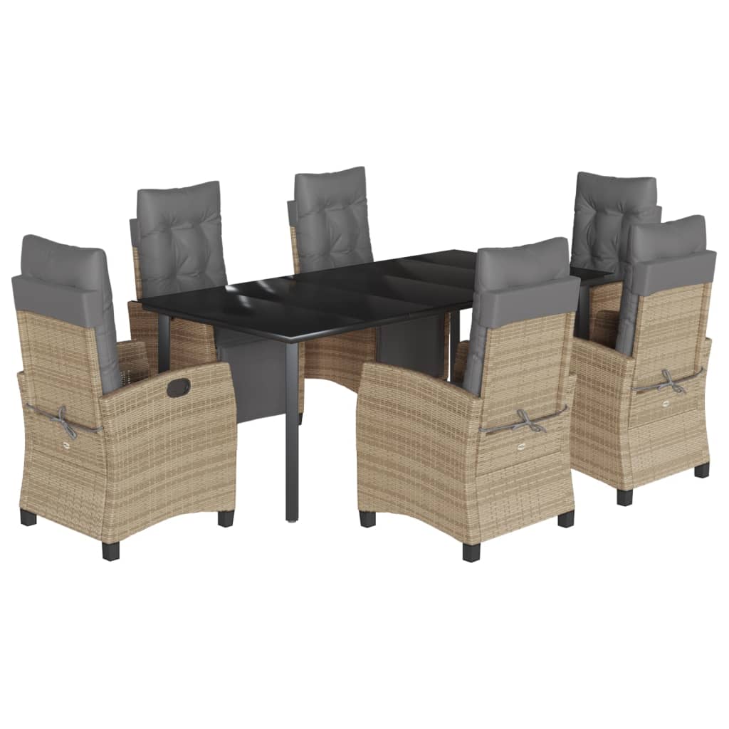 spisebordssæt til haven 7 dele med hynder polyrattan beige