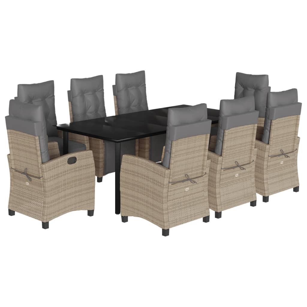 spisebordssæt til haven 9 dele med hynder polyrattan beige
