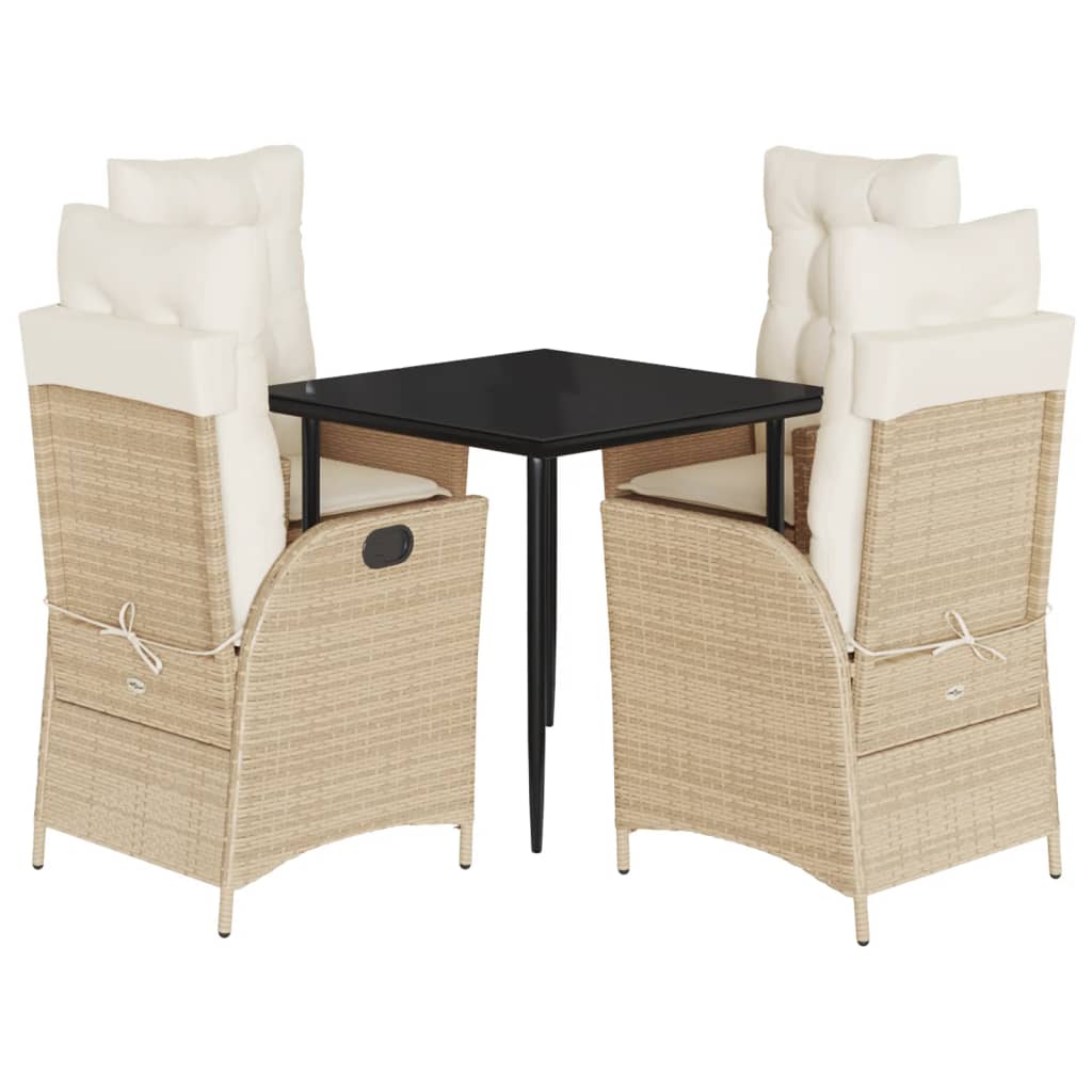 spisebordssæt til haven 5 dele med hynder polyrattan beige