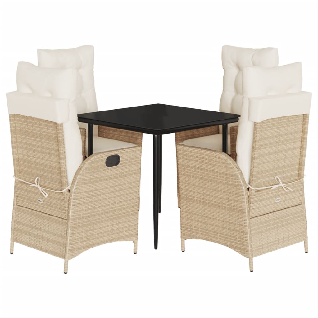 spisebordssæt til haven 5 dele med hynder polyrattan beige