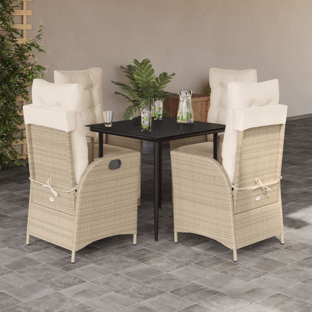 spisebordssæt til haven 5 dele med hynder polyrattan beige