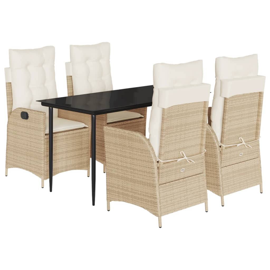 spisebordssæt til haven 5 dele med hynder polyrattan beige
