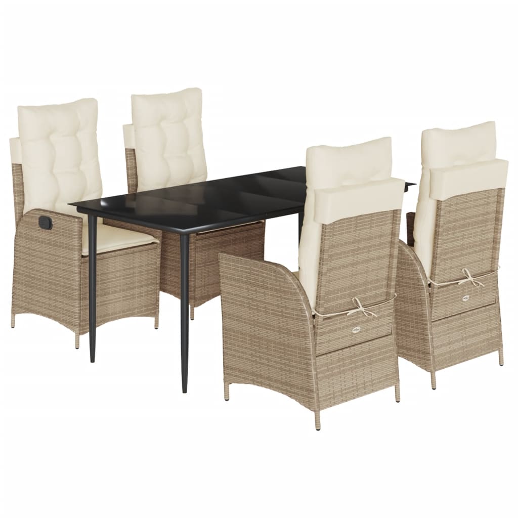 spisebordssæt til haven 5 dele med hynder polyrattan beige