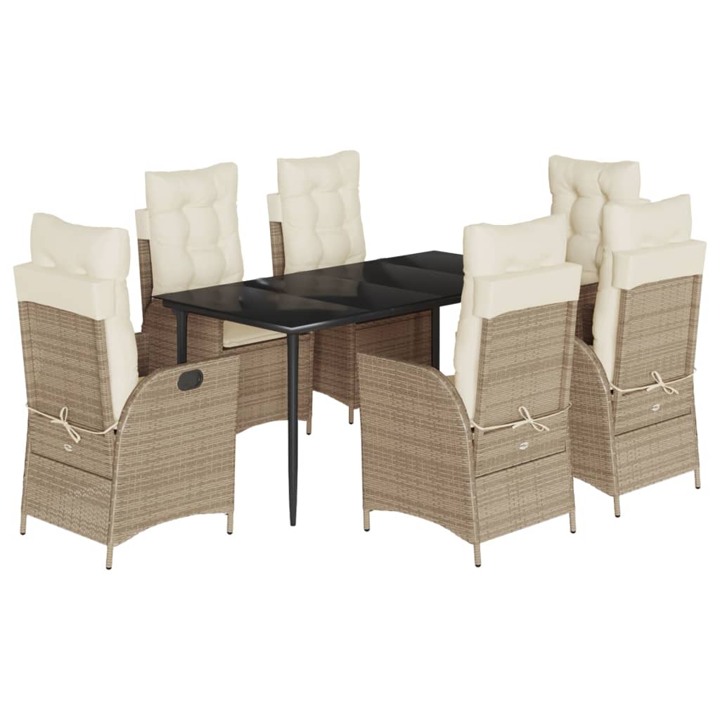 spisebordssæt til haven 7 dele med hynder polyrattan beige