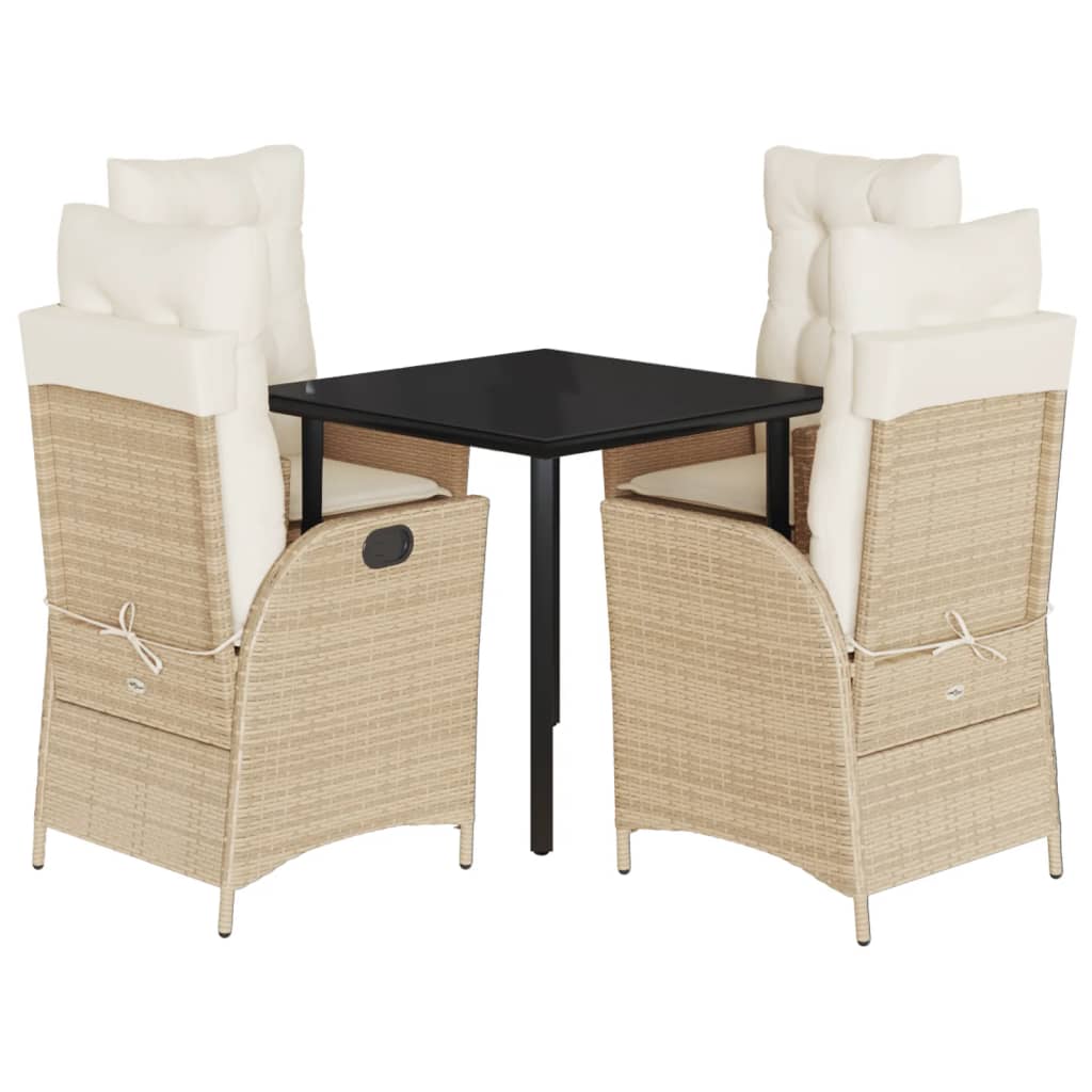 spisebordssæt til haven 5 dele med hynder polyrattan beige