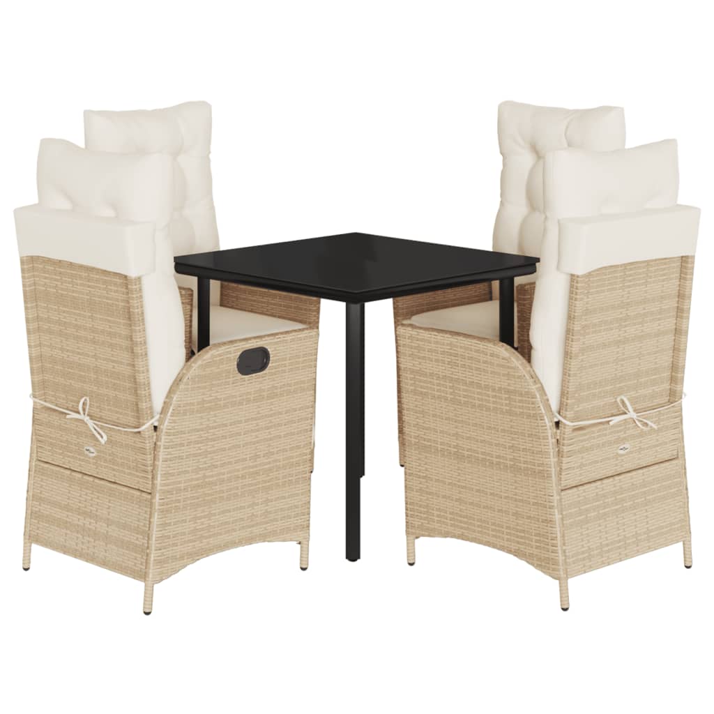 spisebordssæt til haven 5 dele med hynder polyrattan beige