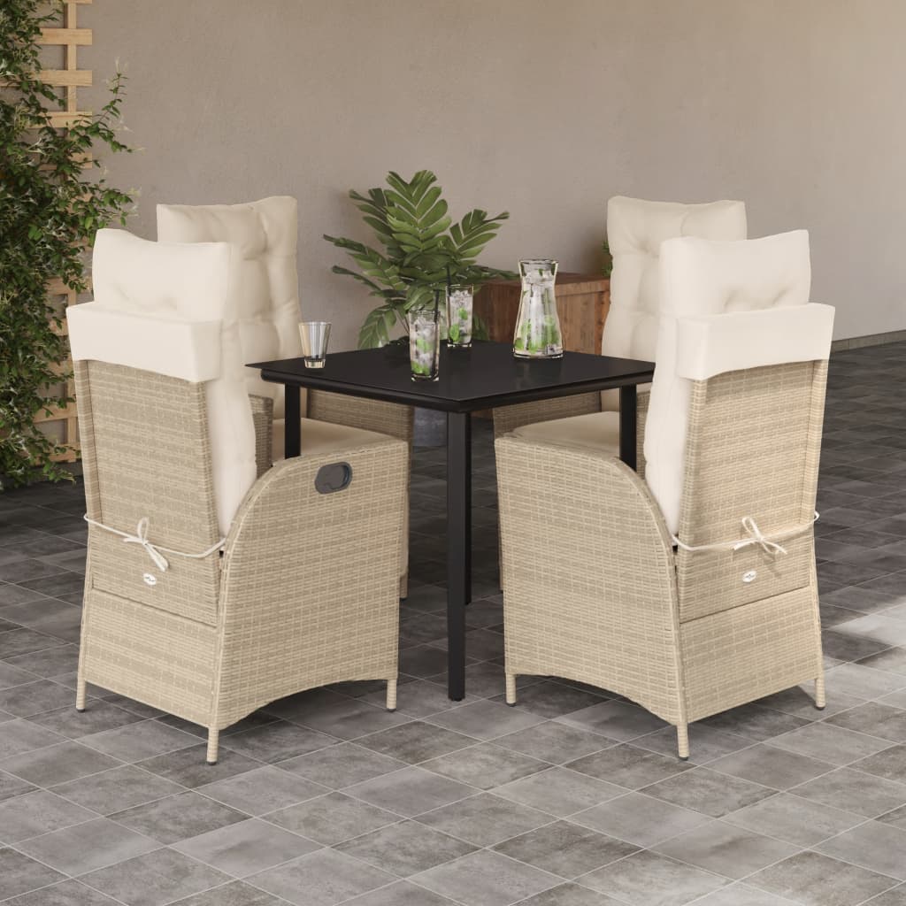 spisebordssæt til haven 5 dele med hynder polyrattan beige