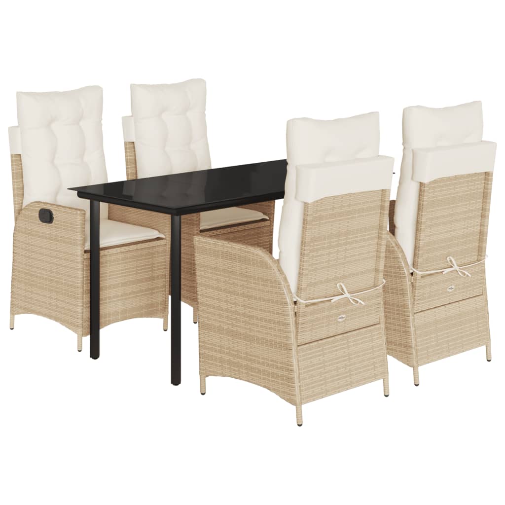 spisebordssæt til haven 5 dele med hynder polyrattan beige