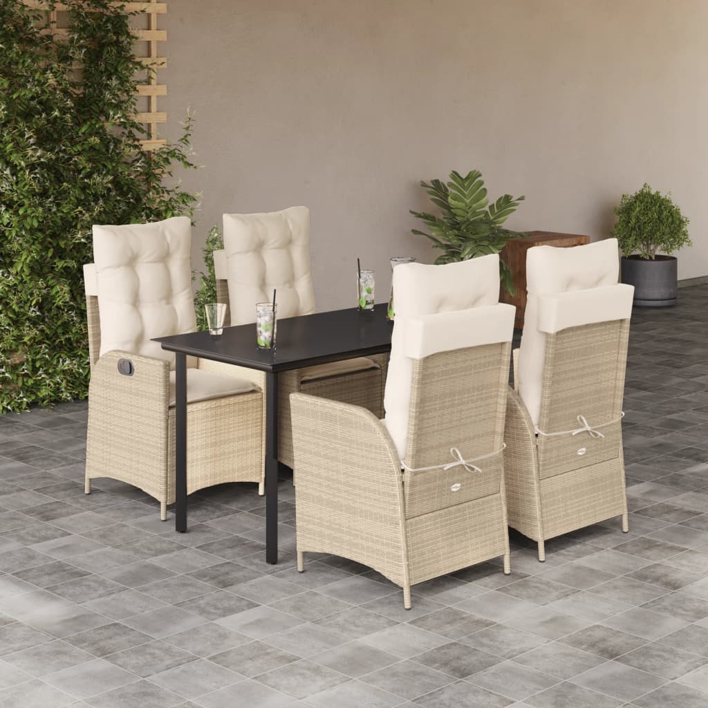 spisebordssæt til haven 5 dele med hynder polyrattan beige
