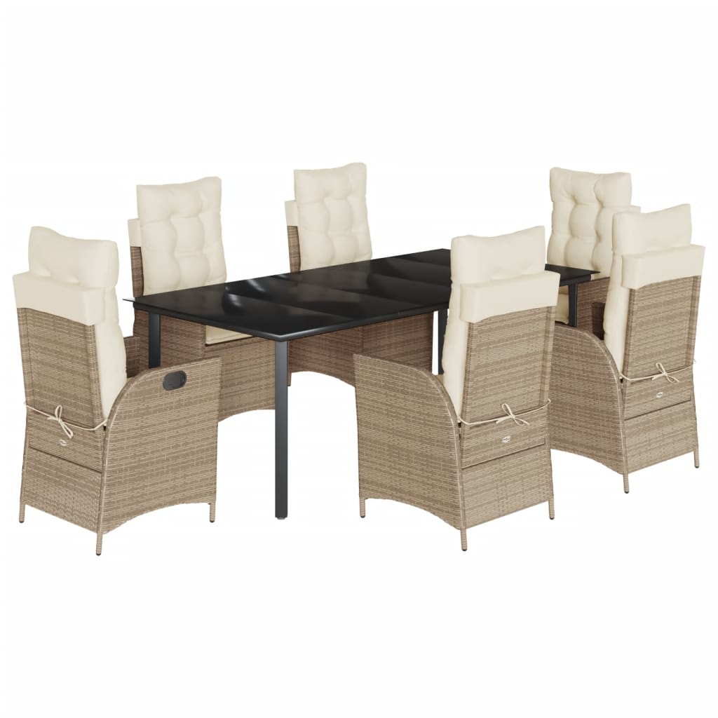 spisebordssæt til haven 7 dele med hynder polyrattan beige
