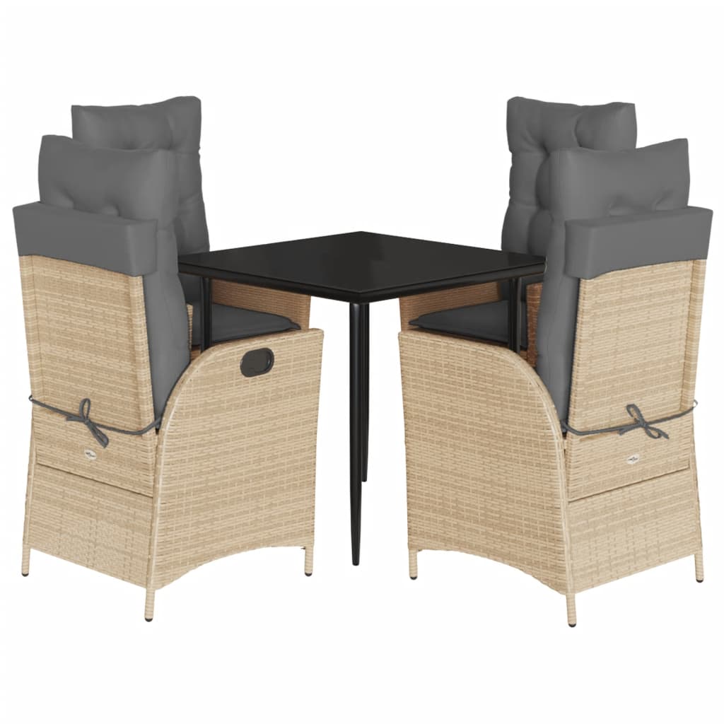 spisebordssæt til haven 5 dele med hynder polyrattan beige
