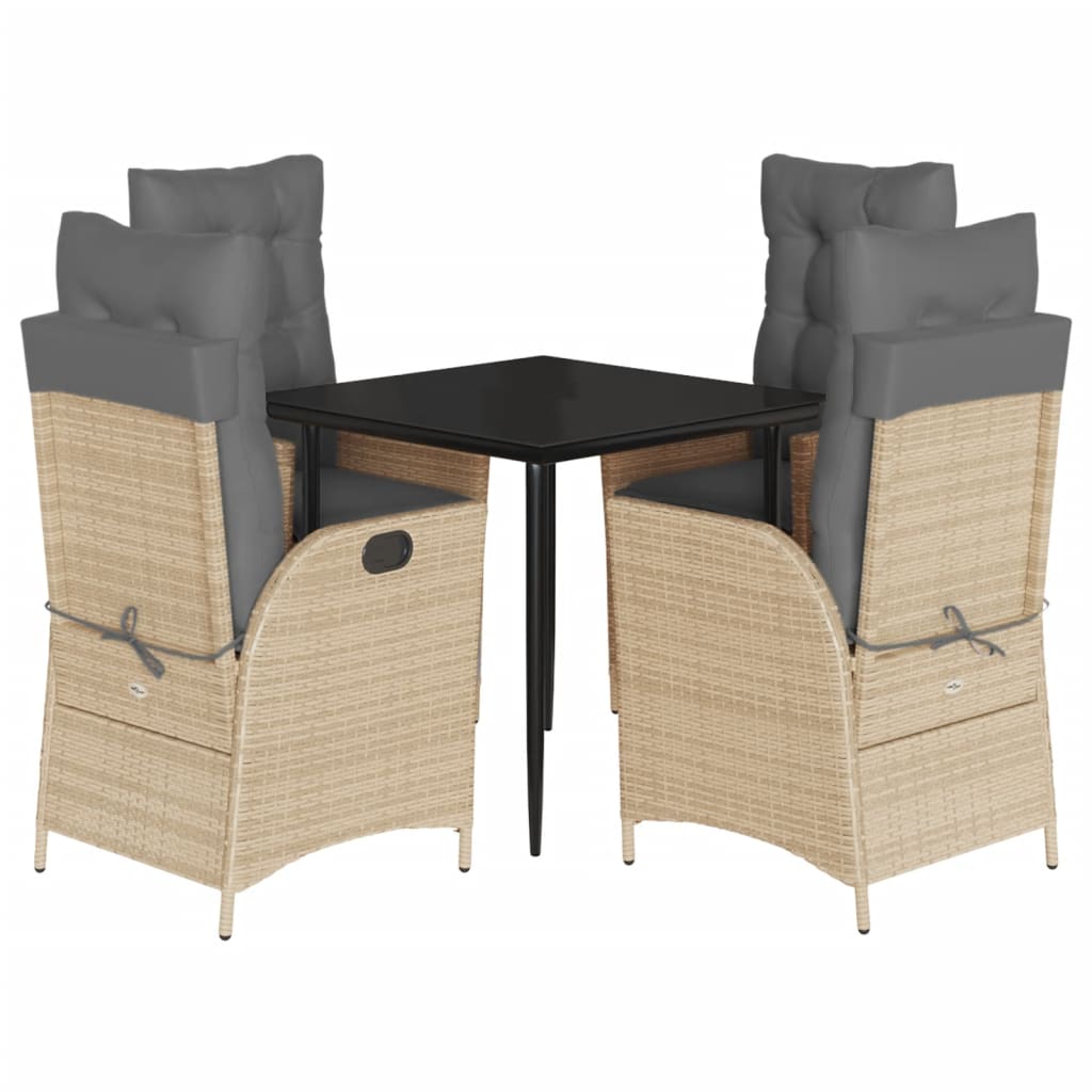 spisebordssæt til haven 5 dele med hynder polyrattan beige