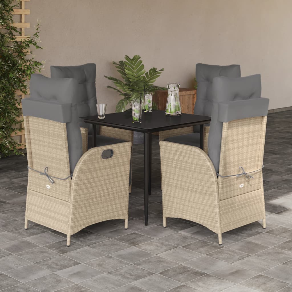 spisebordssæt til haven 5 dele med hynder polyrattan beige