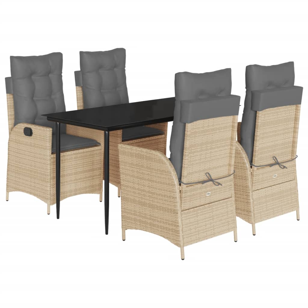 spisebordssæt til haven 5 dele med hynder polyrattan beige