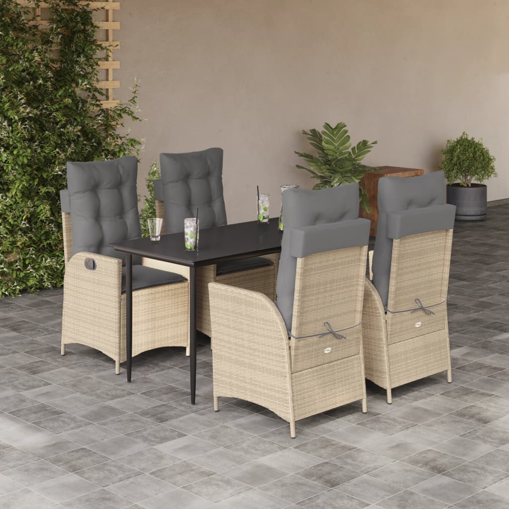 spisebordssæt til haven 5 dele med hynder polyrattan beige