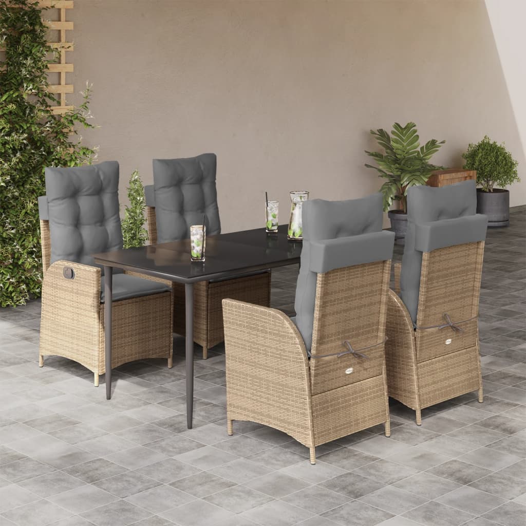 spisebordssæt til haven 5 dele med hynder polyrattan beige