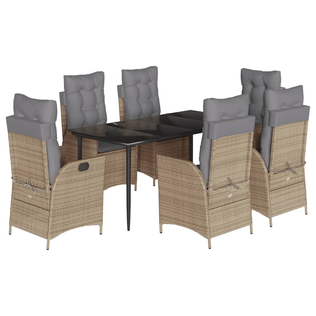spisebordssæt til haven 7 dele med hynder polyrattan beige