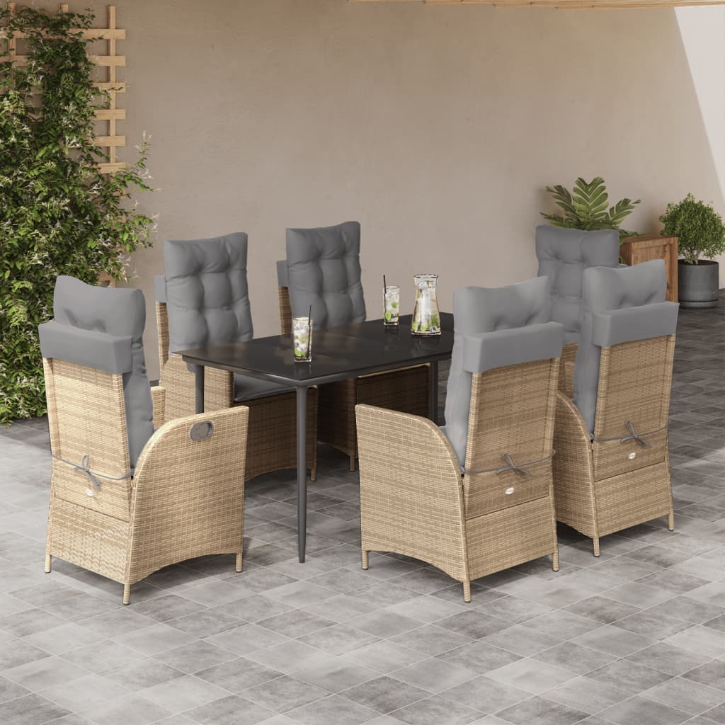spisebordssæt til haven 7 dele med hynder polyrattan beige