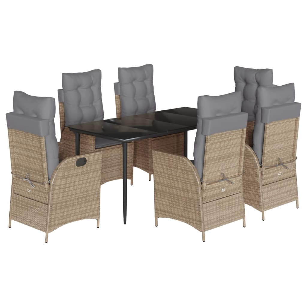 spisebordssæt til haven 7 dele med hynder polyrattan beige