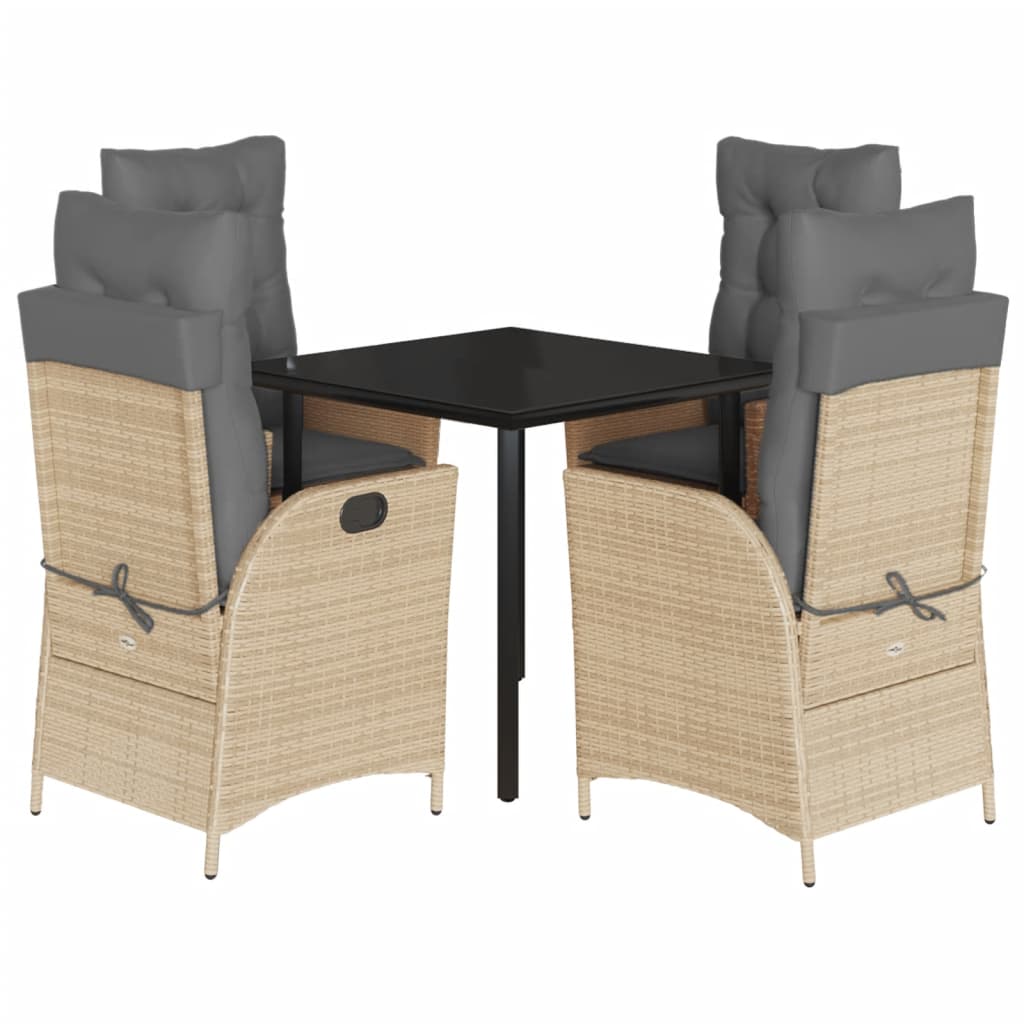 spisebordssæt til haven 5 dele med hynder polyrattan beige