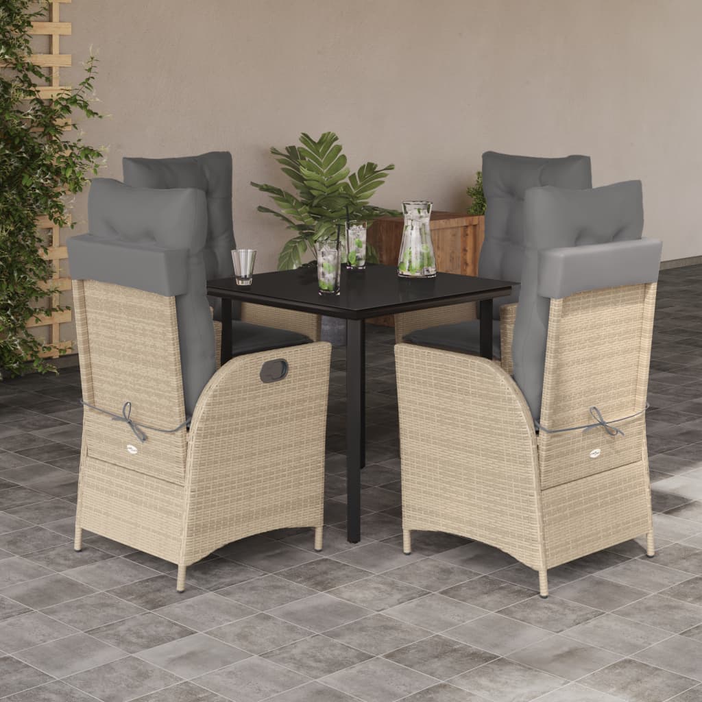 spisebordssæt til haven 5 dele med hynder polyrattan beige