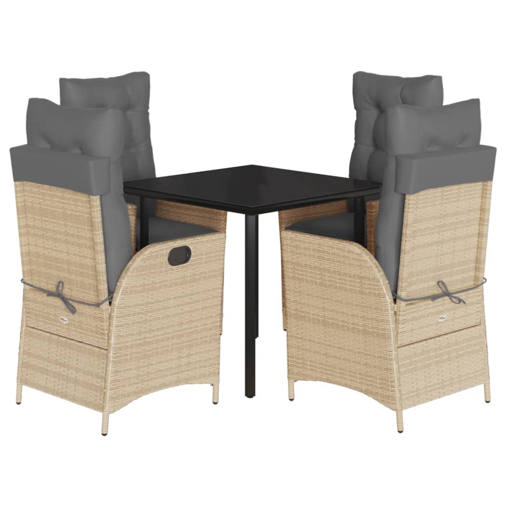 spisebordssæt til haven 5 dele med hynder polyrattan beige