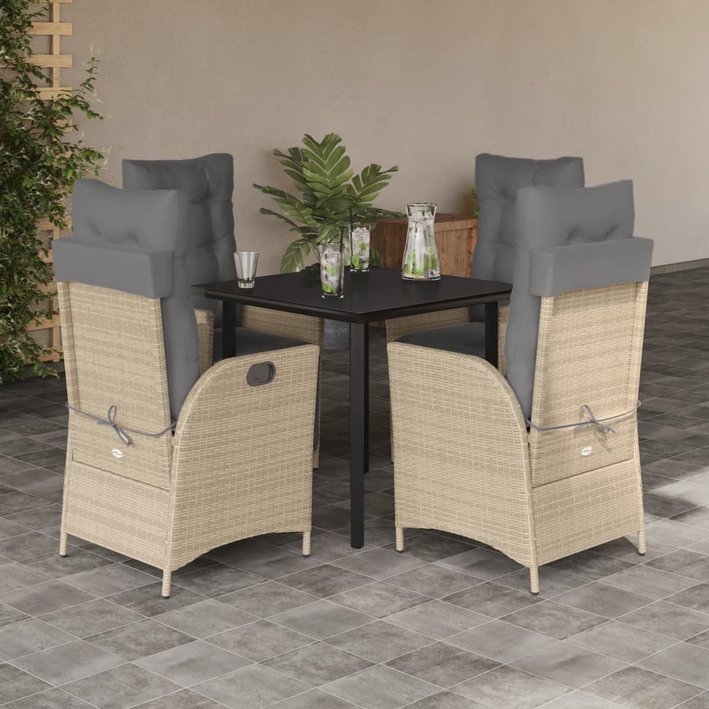 spisebordssæt til haven 5 dele med hynder polyrattan beige