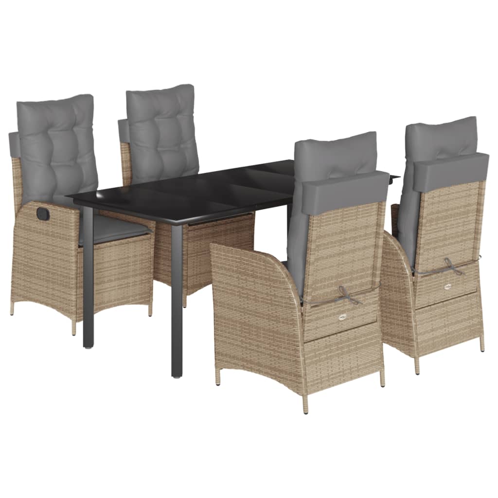 spisebordssæt til haven 5 dele med hynder polyrattan beige