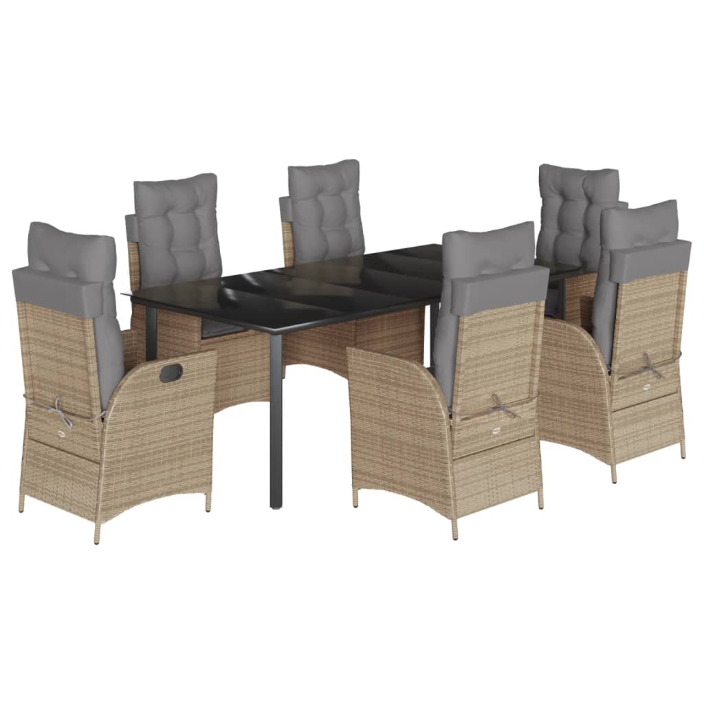 spisebordssæt til haven 7 dele med hynder polyrattan beige